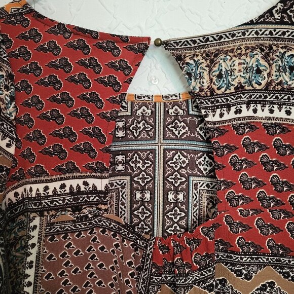 Hayden Los Angeles Multicolor Patchwork Hi Low Boho Peasant Top Size Medium - Picture 7 of 8